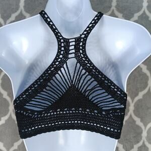 Emma Sam Crochet Bralette Women Size Small Black Boho Festival Top